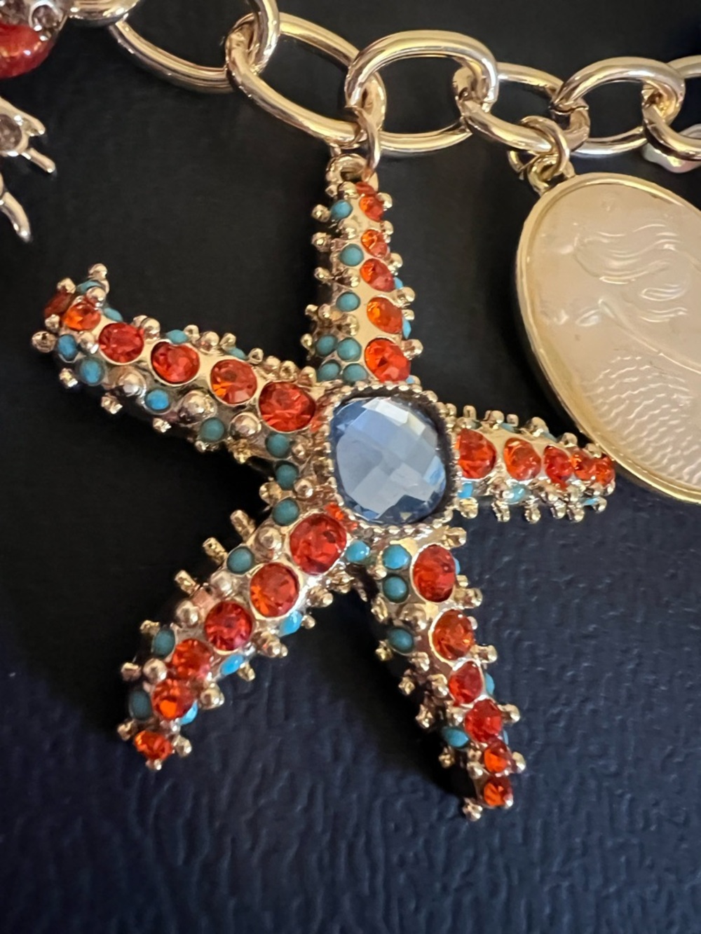 Betsey Johnson Blue Rope Necklace with Coral, Red and Iridescent Sea Charms - Picture 15 of 16